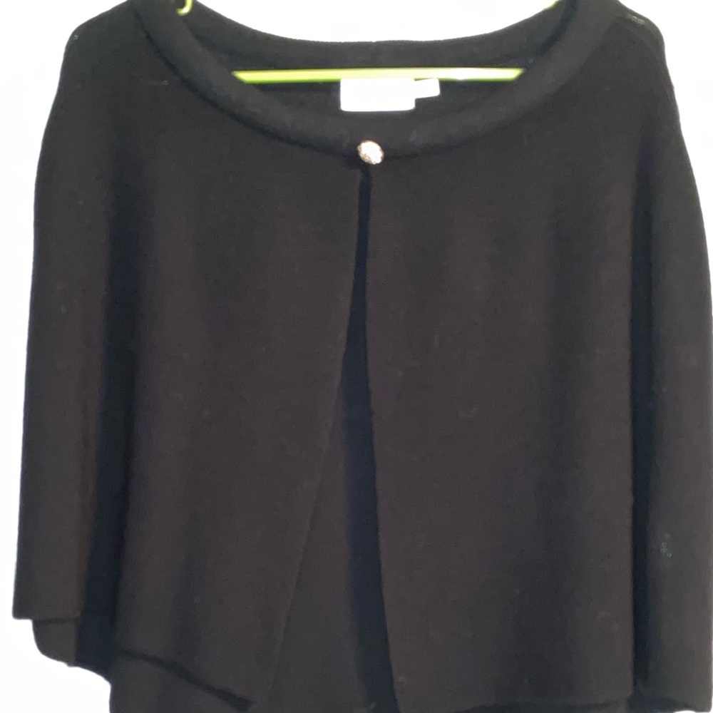 NWT Black dressy cape with rhinestone button